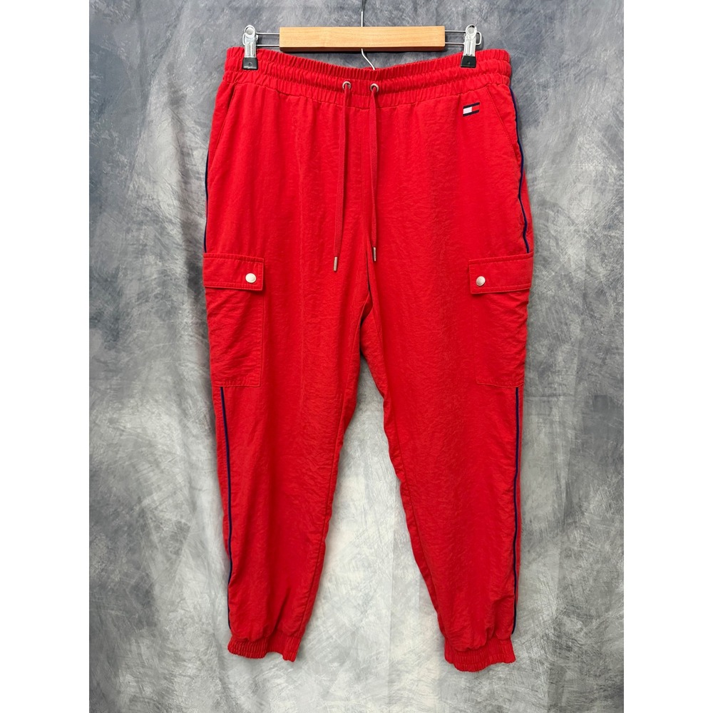 Tommy Hilfiger Sport Womens Red Cargo Jogger Pants Nylon Track Pants Large
